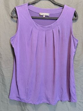 Kasper Purple Sleeveless Pleated Scoop Neck Tank